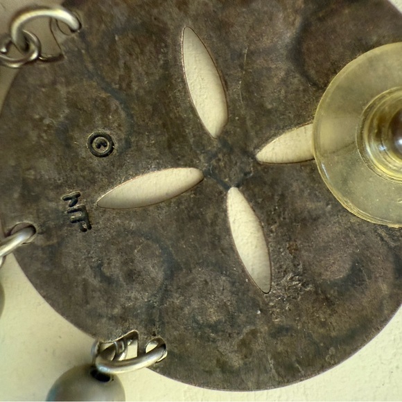 Silver Vintage Navajo Turquoise Dangle Sand dollar Earrings - Picture 2 of 5